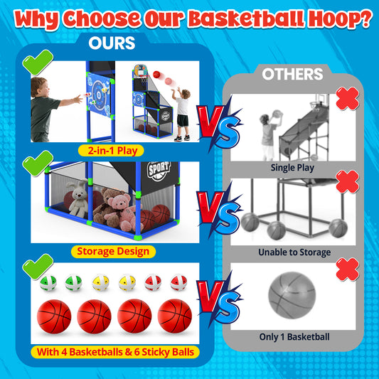 WonderStone 2-in-1 Basketball Arcade Game Indoor Outdoor, Kids Basketball Hoop with 4 Balls & Pump, Single Shot Basketball Game at Home, Sport Toys Gifts for Boys Girls Teens