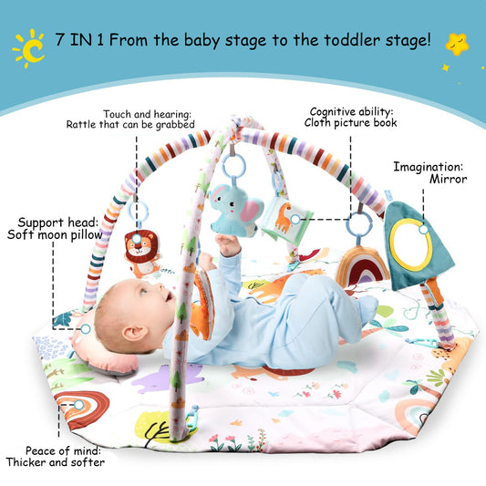 JoyStone Baby Gym Projection Play Mat , Kick and Play Piano Gym, Musical Activity Center for Infants Toddlers