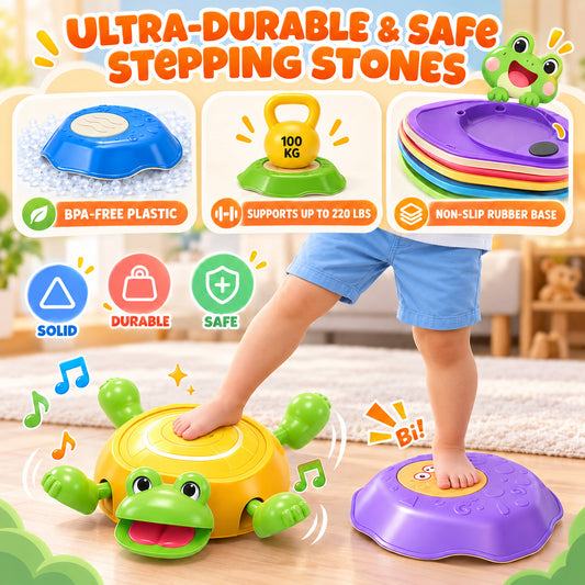 WonderStone Stepping Stones for Kids, Frog 6 PCS Stepping Stone Kit with Sound Effects and Lights, Non-Slip Balance Board Sensory Toy for Kids Ages 3–5