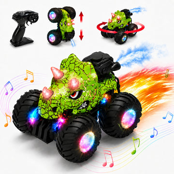WonderStone Remote Control Car, 2.4GHz Dinosaur Monster Truck Toy with Light Spray, All-Terrain RC Car with Music, Toddler Toy for Boys and Girls Ages 3+, Green