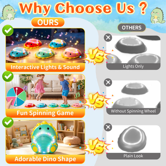 WonderStone Stepping Stones for Kids, Dinosaur 5 Pcs Stepping Stone Kit with Music and Lights, Non-Slip Balance Board Musical Sensory Toy, Indoor Outdoor Toys Gifts for Kids Ages 3–5