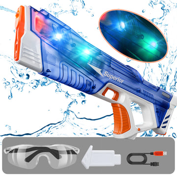 WonderStone Electric Water Blaster, Modular Battery Powered Automatic Waterproof Water Machine with Light, 32 Ft Long Range, Pool & Beach Outdoor Party Toy for Kids Ages 8–12, Blue