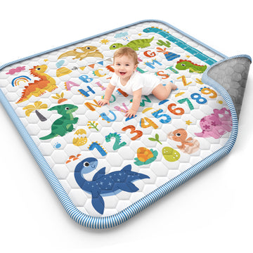 WonderStone Baby Play Mat for the Floor, 50" x 50" Tummy Time Mat, Dinosaur Playpen Mat for Babies, Toddlers, Infants 0-36 Months (White)