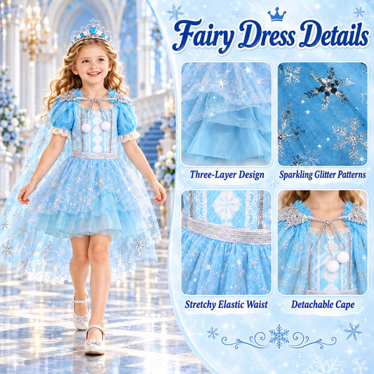 Wonderstone Princess Dress Up for Girls, Toddler Dress Up with Shoes Kids Princess Toys Jewelry Boutique Kit, Pretend Beauty Birthday Gifts for 3 4 5 6 Year Old Girls, Blue