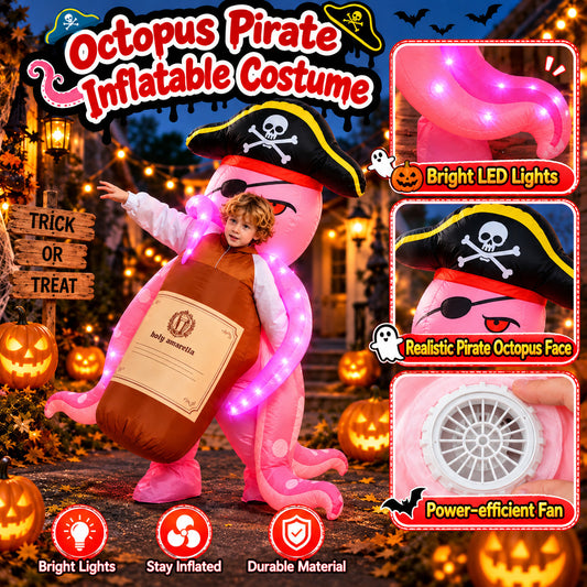 WonderStone Octopus Inflatable Costumes with LED Lights, Halloween Blow-Up Costume, Beer Bottle Abducted by Pirate Outfit for Cosplay Party, Suitable for Kids Ages 6–12