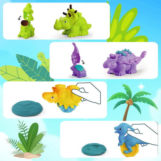 JoyStone Dinosaur Playdough Sets for Toddlers, 30 Pcs Play Dough Accessories Dinosaur Playset Toys, Dinosaur Toys for Kids 3-5 (17 Pcs Playdough Pack)