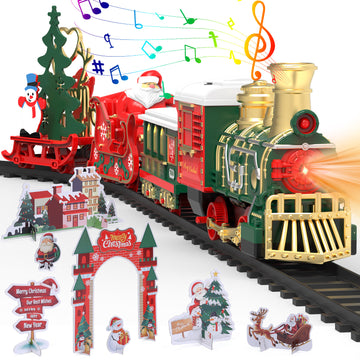 Lights & Music Trains Set Toys for Toddlers 2-4, Model Train w/Santa Claus & DIY Paper Cards, Christmas Gifts for Boys and Girls