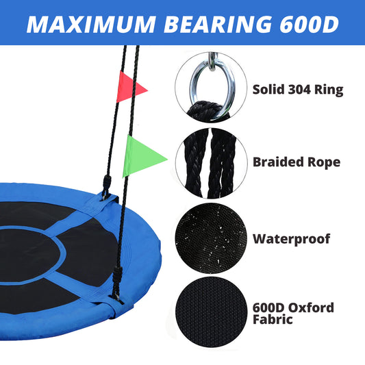 JoyStone Saucer Tree Swing Set for Kids Adults, 40" Durable Multi-Strand Adjustable Ropes Flying Swing Seat for Outdoor Playground, Backyard, Blue