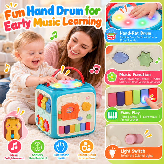 WonderStone Baby Activity Center with Music & Lights, 6-in-1 Developmental Learning Cube for Fine Motor Skills, Sensory Exploration & Early Learning, Portable Baby Activity Station, 18 Months+