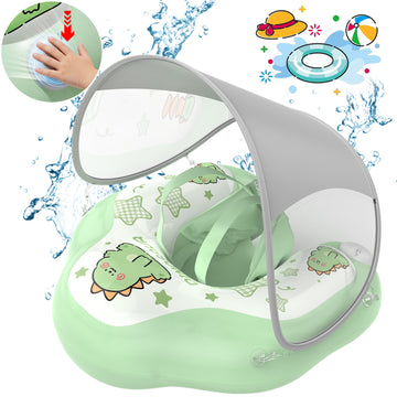 WonderStone Kid Pool Float with Canopy, Inflatable Swimming Float with Safety Seat, Water Toy for Kids Ages 1-5, Pool & Beach Toy for Boys and Girls, Green