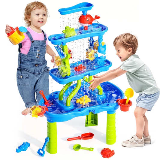 JoyStone Kids Sand Water Table for Beach, 4-Tier Water Activity Tables with Water Pump, Activity Sensory Play Table Toys for Toddlers, Summer Gift Toys for Outside Backyard for Kids