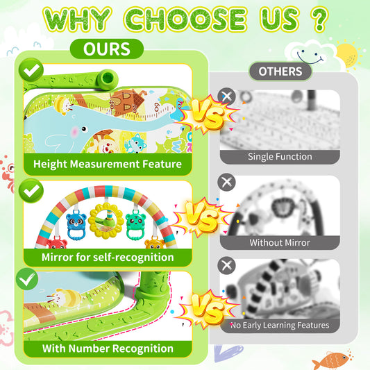 WondertStone Baby Gym Play Mat, Tummy Time Mat with Music & Light, Play Piano Activity Mat for Floor, Newborn Toys for 0-12 Months, Green