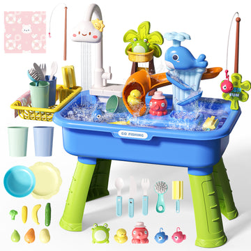 JoyStone Kids Sand Water Pirate Ship Table, 21PCS Sandbox Table Kids Activity Sensory Play Table Summer Outdoor Toys Gift for Toddler Boys Girls