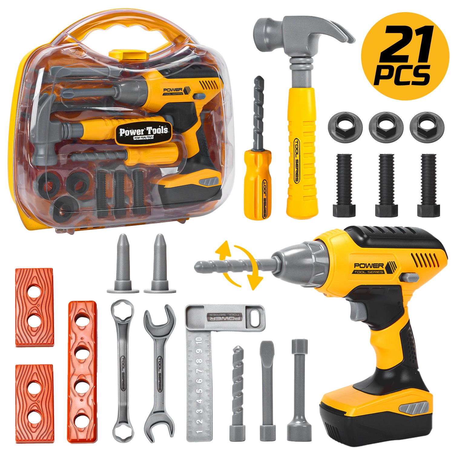 JoyStone Kids Tool Set 21PCS with Toy Drill, Pretend Construction Toys for Toddlers Boys Girls Ages 3-5