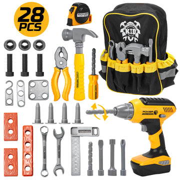 JoyStone Kids Tool Set 28PCS with Toy Drill, Backpack, Pretend Construction Toys for Toddlers Boys Girls Ages 3-5