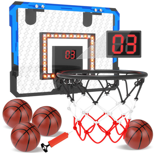 LED Indoor Mini Basketball Hoop for Kids with Electronic Scoreboard, Wall Mount Basketball Hoop Toy with Foldable Rim, Birthday Gift for 5-13 Year Old Boys