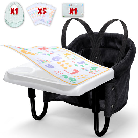 Hook On Chair, Portable High Chair with Tray, Storage Bag & Free Accessories, Clip-On Table Chair for Baby and Toddler, Ideal for Home and Travel, Black