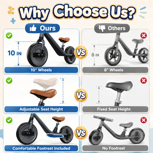 Wonderstone 10 Inch Balance Bike for Kids, Adjustable Seat Ride on Toys with 2 Silence Wheels, Outdoor Toddler Riding Toys for 2-6 Boys Girls, Black