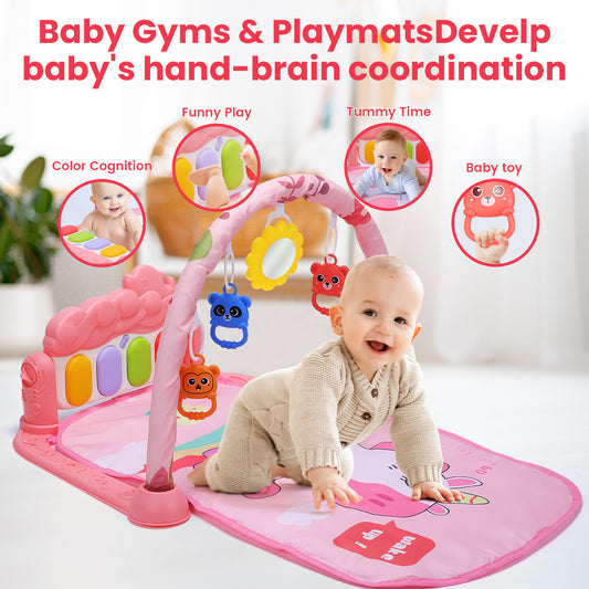 JoyStone Baby Play Mat Baby Gym, Baby Toy Play Mat Activity Center Baby Piano Music Lights for Boys and Girls Newborn Baby Gift 0-12 Months, Red