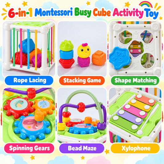 Wonderstone 8 in 1 Shape Sorter Cube for Toddlers, Montessori Sensory Toy with Piano, Motor Skills Educational Learning Toy, Gift for Babies 18 Months+
