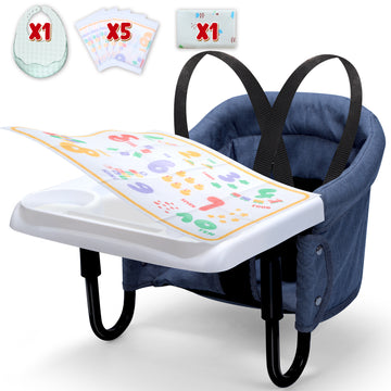 WonderStone Hook On Chair, Portable High Chair with Tray, Storage Bag & Free Accessories, Clip-On Table Chair for Baby and Toddler, Ideal for Home and Travel, Blue