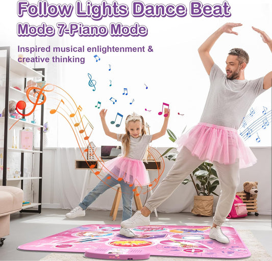 JoyStone Dance Mixer Rhythm Step Play Mat with LED Lights, Adjustment Volume, Built-in Music,Dance Game Toy Gift for Kids Girls Boys, Pink