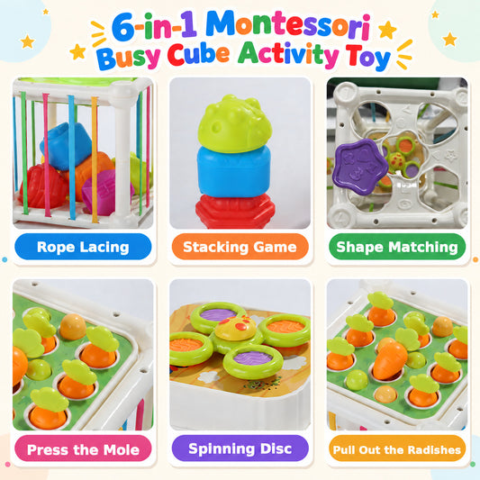 Wonderstone 8 in 1 Shape Sorter Cube for Toddlers, Montessori Sensory Toy with Rotate, Motor Skills Educational Learning Toy, Gift for Babies 18 Months+