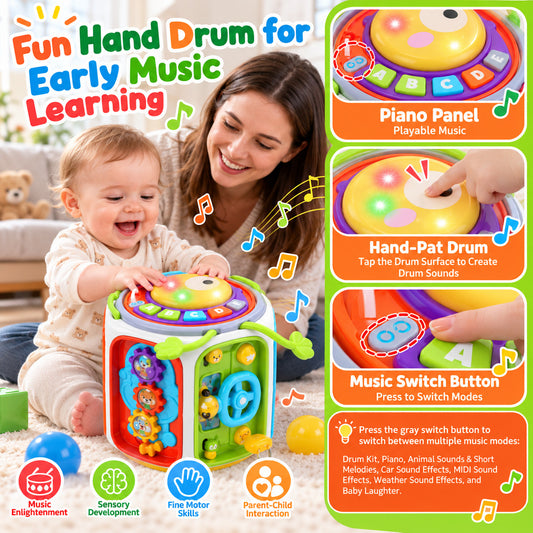 WonderStone 17-in-1 Baby Activity Cube, Montessori-Inspired Busy Board with Lights & Piano, Sensory Toy for Ages 12-36 Months