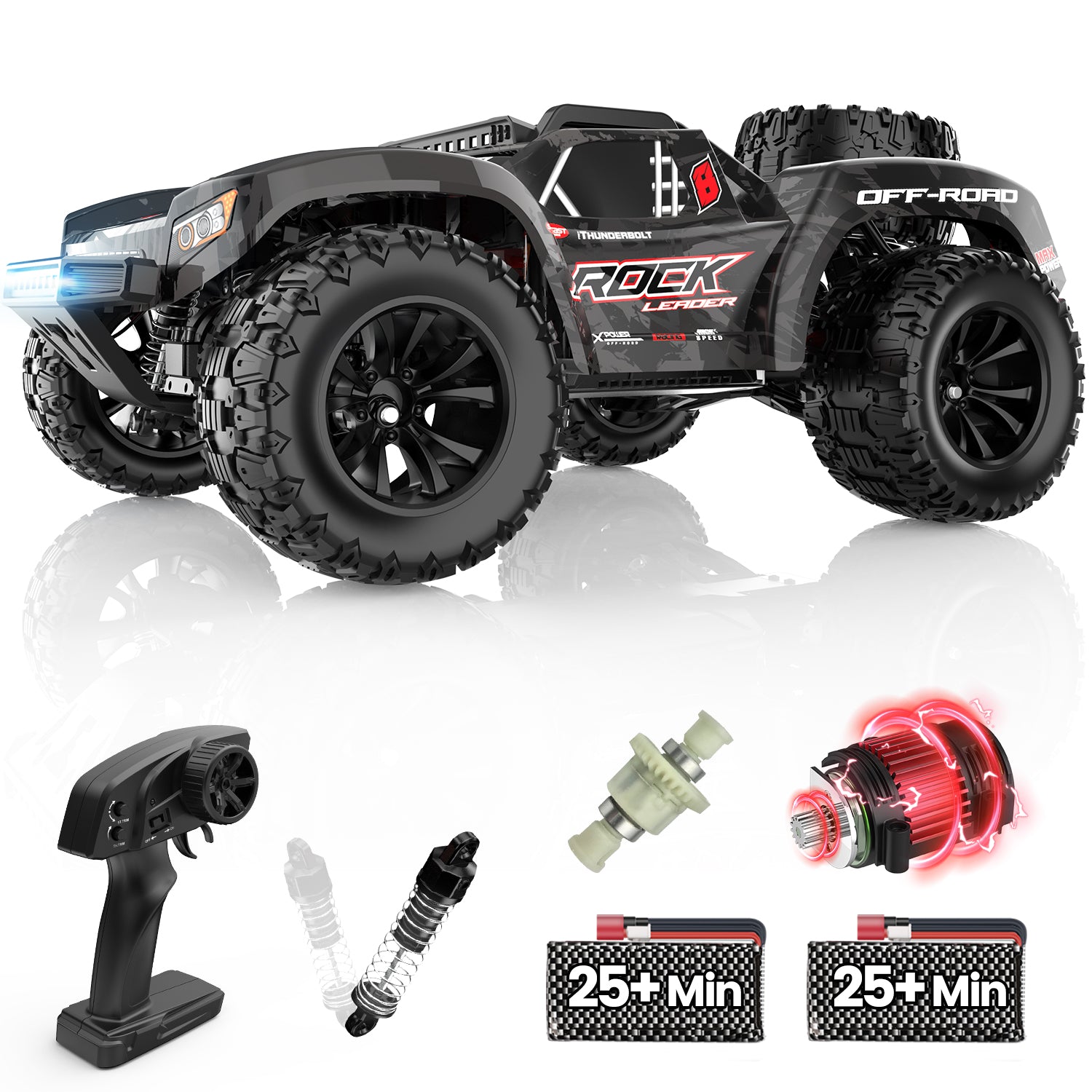 Large Brushless RC Car for Adults, Max 70+ KM/H High Speed Monster Truck, 1:16 Hobby Electric RC Truck, Off-Road All Terrain 2.4Ghz, Black & Red