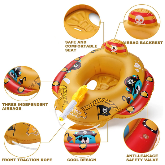 JoyStone Summer Inflatable Pirate Boat Pool Float for Kids with Built-in Squirt Gun, Toddler Pool Float Kids Inflatable Swim Seat Boat Ship Pool Toys for Toddlers and Children