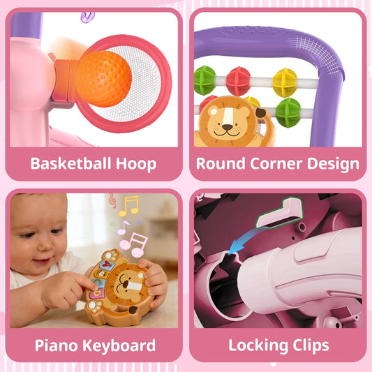 JoyStone Baby Walker with Music Piano and Activity Toys, Educational Push Walker for Infants 6-12 Months (Pink)