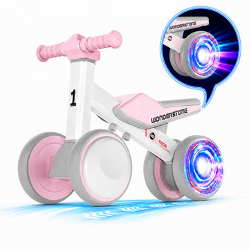 Wonderstone Balance Bike for Kids with Colorful Lights/Music, Ride-On Toy with 2 Silent Wheels, Outdoor Toddler Training Bike for Boys and Girls Aged 2–6, Pink