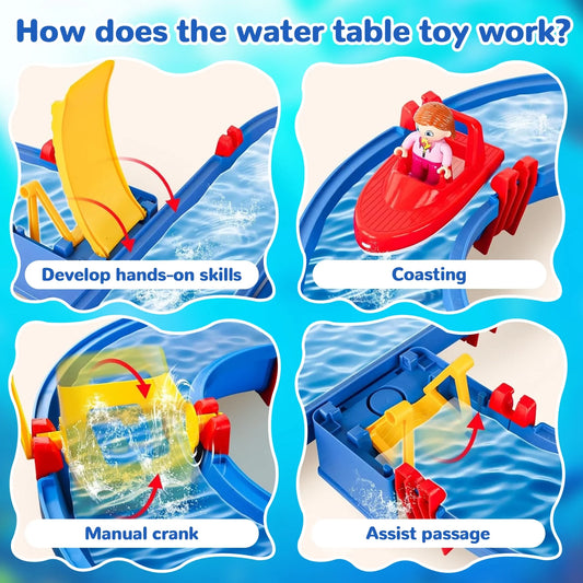 JoyStone Kids Outdoor Water Table Toys, 50PCS DIY Mini Water Park Building Blocks Toy on Table or Lawn,Beach Water Toy with 2 Boats, Summer Outdoor Backyard Funs for Toddler Boys Girls Ages 4-8