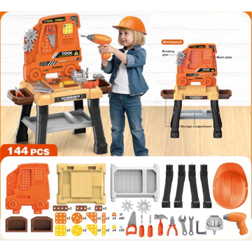 Wonderstone Kids Tool Workbench Toy Set, Construction Mechanic Set with Electronic Drill Sound, Perfect Gift for Toddler Boy Ages 3-8 (Black&Orange)