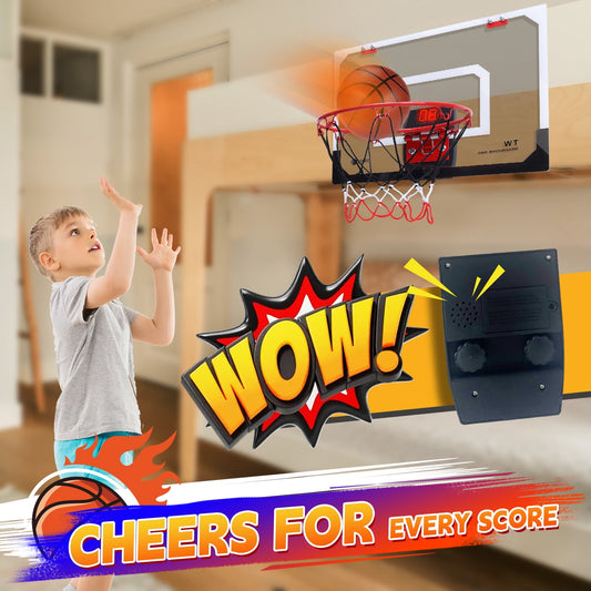 JoyStone Indoor Basketball Hoop for Kids, Mini Basketball Hoop with Electronic Scoreboard and Sounds, Over The Door Basketball Hoop 4 Balls for Kids & Adults