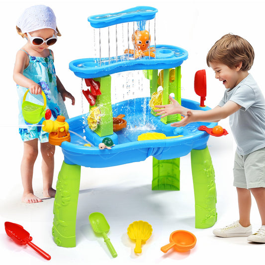 JoyStone Kids Sand Water Table for Beach, 3-Tier Water Activity Tables, Activity Sensory Play Table Toys for Toddlers, Summer Gift Toys for Outside Backyard for Kids