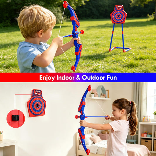 JoyStone Bow and Arrow for Kids, LED Light Up Archery Set with 10 Suction Cup Arrows, , Target & Quiver and 3 Target Cans, Indoor Outdoor Sport Gifts for Boys Girls