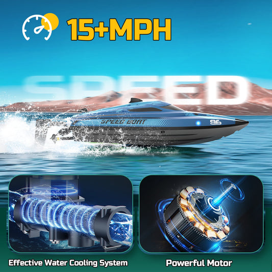 JoyStone Remote Control Boat with LED Lights, 15+ mph, 12 inch High-Speed RC Racing Boats for Pool & Lakes, Pool Toys for Kids & Adults, Blue