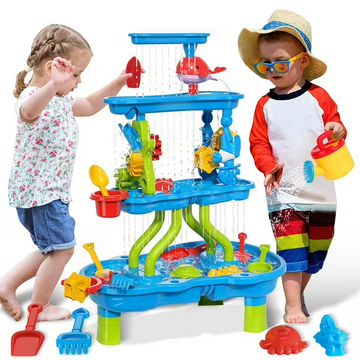 JoyStone Kids Sand Water Table for Beach, 4-Tier Water Activity Tables with Water Pump, Activity Sensory Play Table Toys for Toddlers, Summer Gift Toys for Outside Backyard for Kids