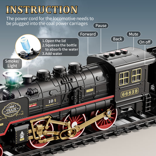 JoyStone Electric R/C Train Set Toys for Boys with Smokes, Lights & Sound, Tracks, Toddler Model Train Set with Steam Locomotive Engine & Cargo Cars and Tracks, Christmas Toy Train for Kids
