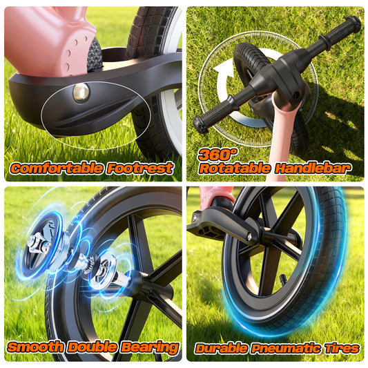 JoyStone 14 Inch Balance Bike for Kids, Toddler Balance Bike with Air Rubber Tires, Adjustable Seat, Lightweight No Pedal Training Bicycle, Gift Bike for 3-6 Boys Girls, Pink