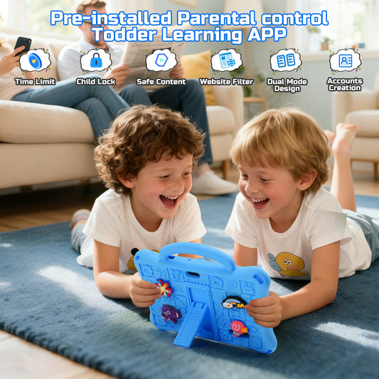 JoyStone Kids Tablet 7 inch Android 14, 2GB RAM+32GB ROM, Fun Cartoon Case, Parental Control, Dual Camera, WiFi Bluetooth, Educational Tablet for Toddlers, Blue