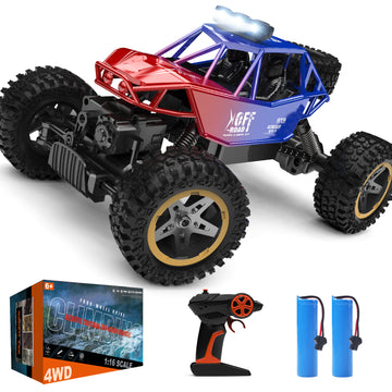 JoyStone RC Cars Remote Control Car 1:16 Off Road Monster Truck,Metal Shell 2WD Dual Motors LED Headlight Rock Crawler, with 2 Batteries for 90 Min Play,Boy Adult Gifts(Red)