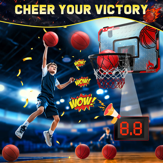 JoyStone Indoor Basketball Hoop for Kids, Mini Basketball Hoop with Electronic Scoreboard and Sounds, Over The Door Basketball Hoop 2 Balls for Kids & Adults