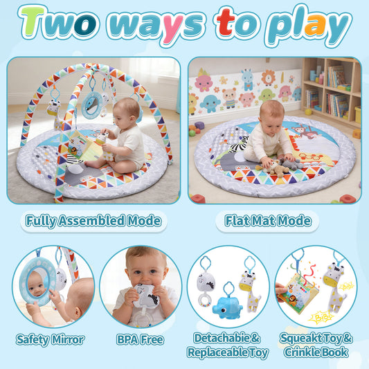 JoyStone Baby Gym Play Mat Activity Mat with 5 Detachable Toys, Round Tummy Time Play Mat for Newborns & Infants 0–12 Months