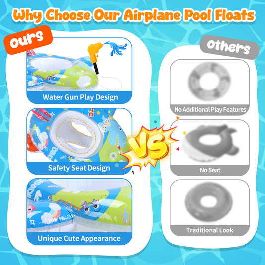WonderStone Airplane Baby Pool Float with Squirt Water Gun, Inflatable Swimming Float with Safety Seat, Water Toy for Kids Ages 1-5, Pool & Beach Toy for Boys and Girls, Blue