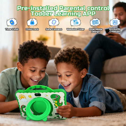 JoyStone Dinosaur Kids Tablet 7 inch Android 13, 4GB(2+2) RAM 32GB ROM, Parental Control, WiFi Bluetooth, Dual Camera, HD Display, Learning Toddler Tablet with Case, Green