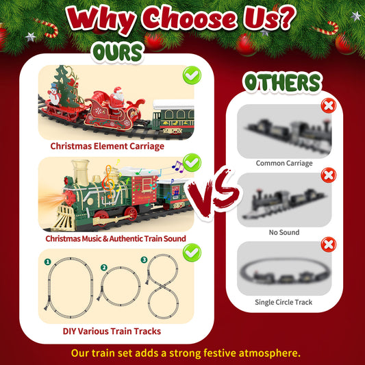 Lights & Music Trains Set Toys for Toddlers 2-4, Model Train w/Santa Claus & DIY Paper Cards, Christmas Gifts for Boys and Girls