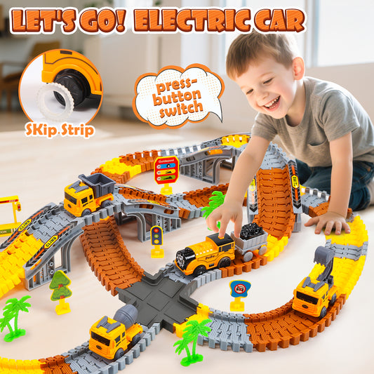 JoyStone 235 PCS Construction Race Tracks Toys, 4 PCS Construction Truck Car and Flexible Track Play Set, Engineering Toys for Boy Girls