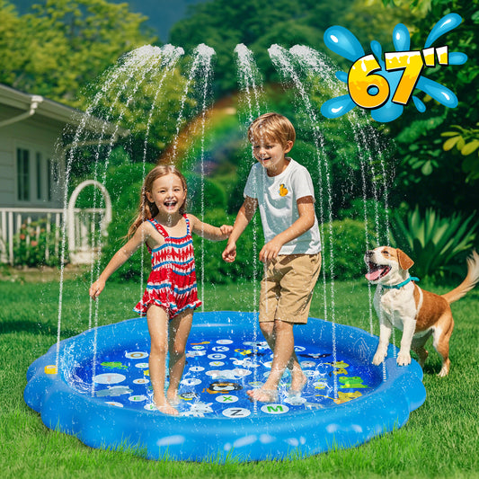 JoyStone Splash Pad Sprinkler/ Play Mat for Kids and Dog, Outside Backyard Dog Pool Toys Inflatable for Baby Toddler Boys Girls Children Age 18+ Months, Blue
